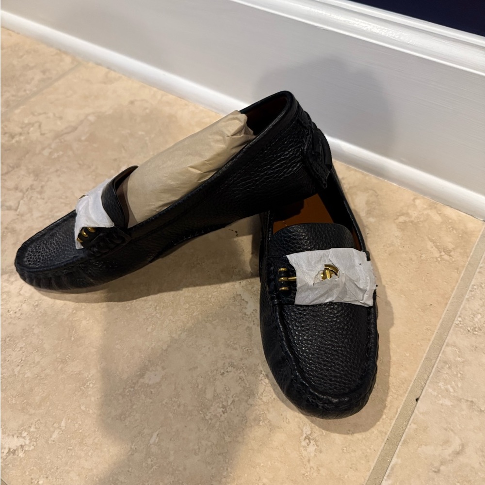 Coach Textured Black Loafers with Gold Accent - Picture 2 of 4